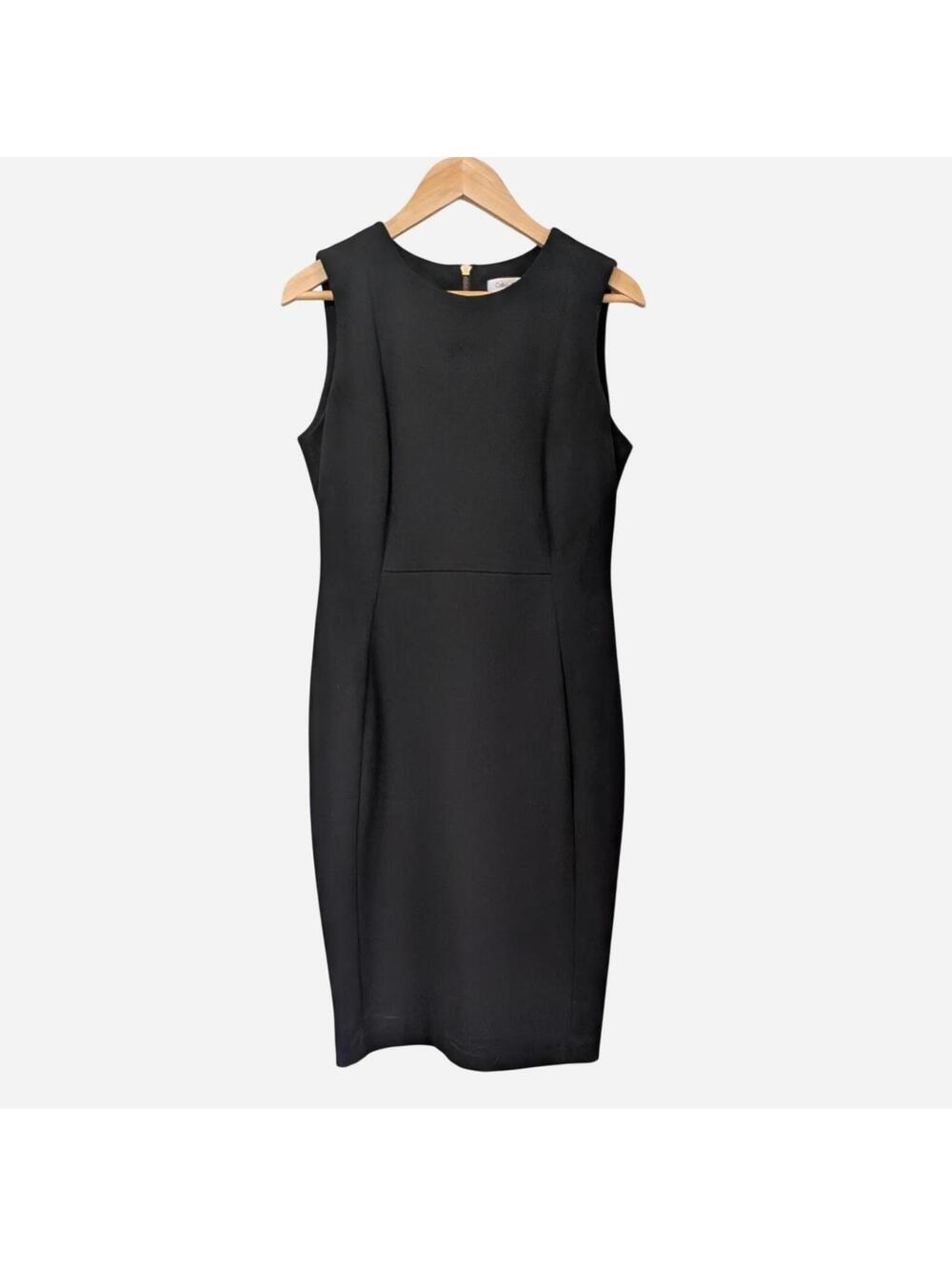 Y2K Calvin Klein Black Sleeveless Paneled Sheath Dress Gold Zipper Size S/M